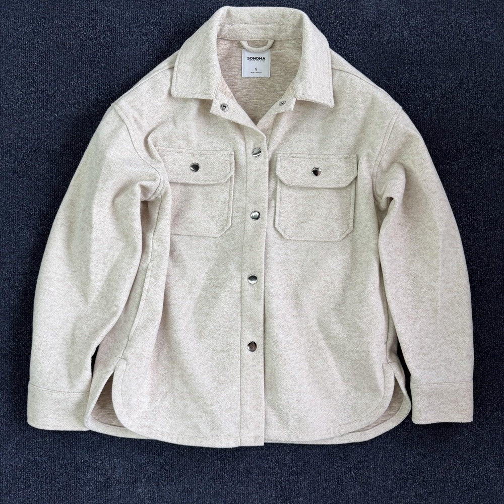 Sonoma Goods For Life Jacket Womens Small Beige Fleece Snap Shirt Bomber Casual